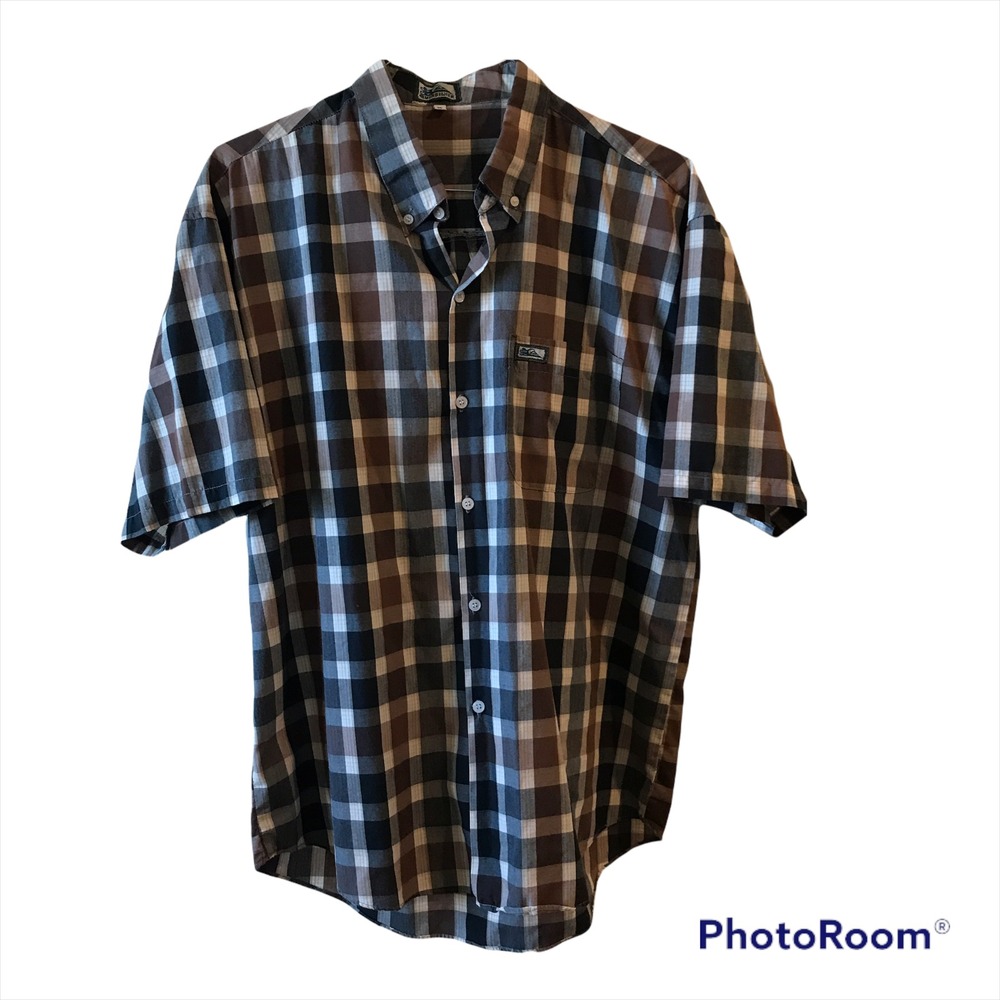 Quiksilver Button Down Shirt Mens XL Brown Plaid Excellent Short Sleeve Surf